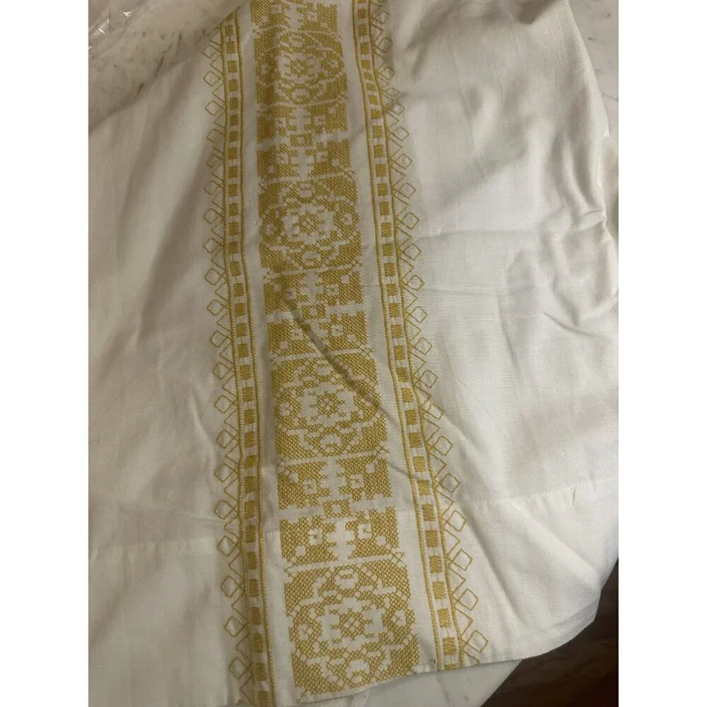 Anthropologie Camilla Embroidered Curtain White Yellow 50x96 NEW $88